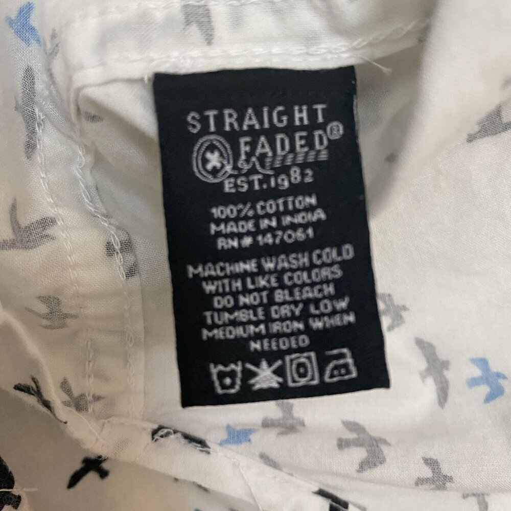 Straight Faded Men's Button Down Cotton Shirt Seagulls Short Sleeve Size Medium - Picture 4 of 5